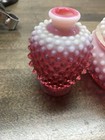 Vintage Fenton Art Glass Cranberry Opalescent Hobnail Powder Vanity Perfume Set