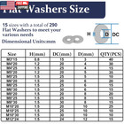 290pcs Flat Washers  304 Stainless Steel Fender Washers Assortment  15 Different