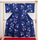 Authentic Japanese Yukata Cotton Kimono Robe Blue Pink Floral Summer Loungewear