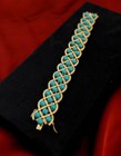 26 85 Carat Turquoise   Diamond Luxury Flower Wide Bracelet 18k Yellow Gold Over