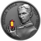 2023 Cameroon Nikola Tesla Bulb Inlay 2oz Antiqued Silver Coin With Plasma Ball