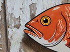 Vintage Fishing Porcelain Sign Old Bait Shop Snapper Fish Tackle Sporting Shop