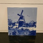 Vintage Delft Blue Tile Windmill Scene Hand Painted Holland Dutch Backsplash Art