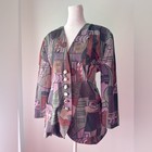 Vintage    90s Younglim Abstract Print Statement Jacket W  Silver Seashell Buttons