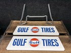 Vtg Nos 1960s Gulf Service Station Tire Display Rack Sign Metal Complete 2 Signs