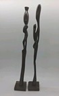 Two Folk Art Hand Carved Ebony Slim Statue Sculptures 11 5  Minimalist Decor