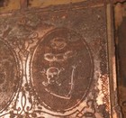 Antique Copper Printing Block Odd Fellows Banner W  Skull   Bones 3 Rings 5p196