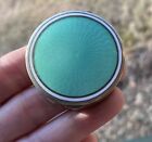 Vintage Art Deco Brass Mint Green Guilloche Enamel Gold Pill Compact Box Case 