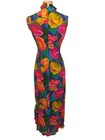 Vintage 1960s Floral Barkcloth Hostess Maxi Dress Resort Tropical Bohemian Sm