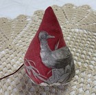 Hand Made Strawberry Pin Cushion  Early French Printed Fabric With Birds  Pink
