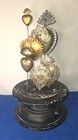 Vintage Tin Sacred Hearts Cloche Religious Folk Art Milagro  Under Dome