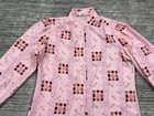 Vintage Ruggeri Top Womens 14 Pink Geometric Button Up Ruffle Neck 1970s