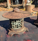 Vintage Pair Cast Iron Japanese Style Garden Lanterns  Pagoda Form