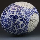 Chinese Blue   White Porcelain Hand-painted Flower Spherical Hollow Carved Vase