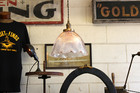 Xl Antique Holophane 12  Glass Industrial Pendant Lamp Light Art Deco Vtg