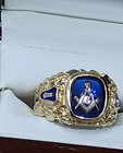 10k Yellow Gold Masonic Freemason Ring Square   Compass    g    Blue Enamel Sz 11 5 