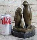 Penguin Family On Heart Shaped Marble Base Bronze Statue Figure Sculpture 8  X 6