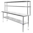Stainless Steel Commercial Kitchen Prep Table With Double Overshelf- 30  X 72 
