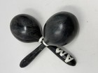 Pair Black Plastic Maracas Hand Painted Am White Folk Percussion Shakers 8 