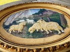 Vintage Handmade Needlepoint Sheep On Printed Canvas Framed