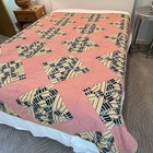 Vintage Patchwork Quilt 67x75 Pink   Black 1940s  Cotton  Hand Stitched Quilted