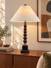 Vintage 1980s Uttermost Stacked Wood Brass   Silver Metal Table Lamp Mcm Style