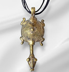 Vintage African Gan Bronze Turtle Hand Made Pendant Multi Strand Leather Cord