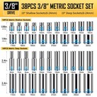 76-piece 3 8  Drive Socket Set  Metric  6-24mm    Sae  1 4  To 1    With Wrench