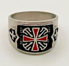 Knights Templar Cross Ring Mens Stainless Steel Shield Red Black Enamel Size 12