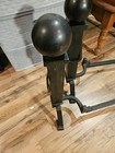 Pair Of Cast Iron Fireplace Andirons W ball Finials angular Feet 13 Lbs A Piece 