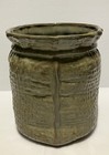 Vintage Mccoy Glazed Pottery Green Burlap Sack Planter   Vase  1629 6 75 Inches