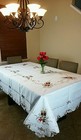 White 70x70  Square Christmas Polyester Embroidered Tablecloth 6 Napkins