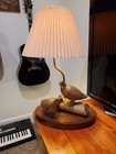  James Ahearn Bobwhite Quail Pair On Log Lamp  Original With Signature 