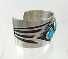 Navajo 925 Sterling Silver Turquoise Cuff Bracelet Heavy Large Antiqued Old Pawn
