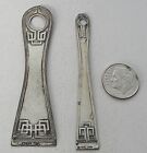2pcs  Antique Sterling Sewing Ribbon Threader Bodkin Set Semi Greek Key Design