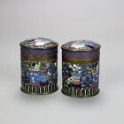 Pair Of Antique Bronze Cloisonne Enameled Tea Canisters C1900