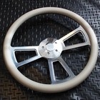 18  Polished Billet Style Steering Wheel 5-hole With Horn And Grey Vinyl Grip