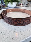 Vintage Hand Tooled Leather Belt Size 30     Made In Usa Western Horse   Cactus