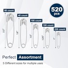 520 Pack Safety Pins  Assorted Size Bulk Silver Sewing Pins  Small   Large 