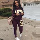 2pcs Women Sweatshirt Hoodie Tracksuit Tops Pants Sports Casual Sweat Suit Set 
