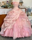 Victorian Pink Lace Floral Applique Prom Dresses Layered Evening Gowns