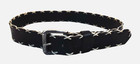 Black Leather Belt  White Handstitched Edge Lacing  Silver Buckle  31 -36   M l