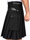 Men s Tactical Utility Kilt Black 100  Cotton Cargo Kilt  Leather Buckles 34-44