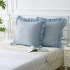 Blue White Plaid Euro Pillow Shams 2 Pack Ruffle Pillowcases shabby French Count