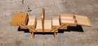 Vintage Mcm Finger Joint Wood Accordion Fold Out Handled Sewing Box  W  Legs
