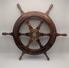 Vintage Solid Wood   Brass Ship Captain Wheel Helm - Nautical Decor 
