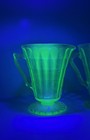 Anchor Hocking Green Uranium Block Optic Sugar   Creamer Set Circa 1929-1933