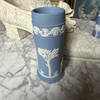 Vtg  Wedgwood Blue Off White Jasperware Spill Vase W Relief Classical Figures 