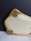 Vtg 24k Gold Plated Filigree Hand Mirror Ornate Roses Hollywood Regency Cream