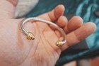 New davldyurman4mm classic Cable sterling Silver Braceiet 18k Gold Dome Bangie